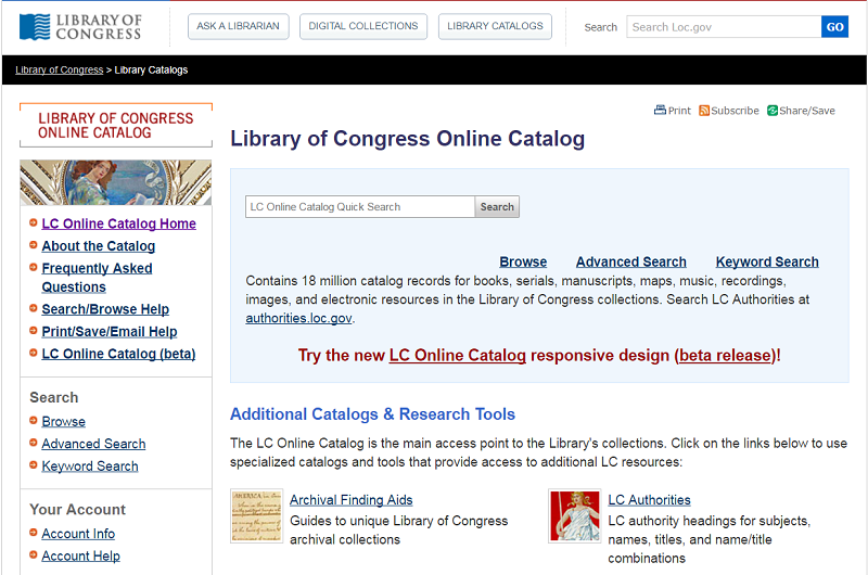Library of Congress online catalog